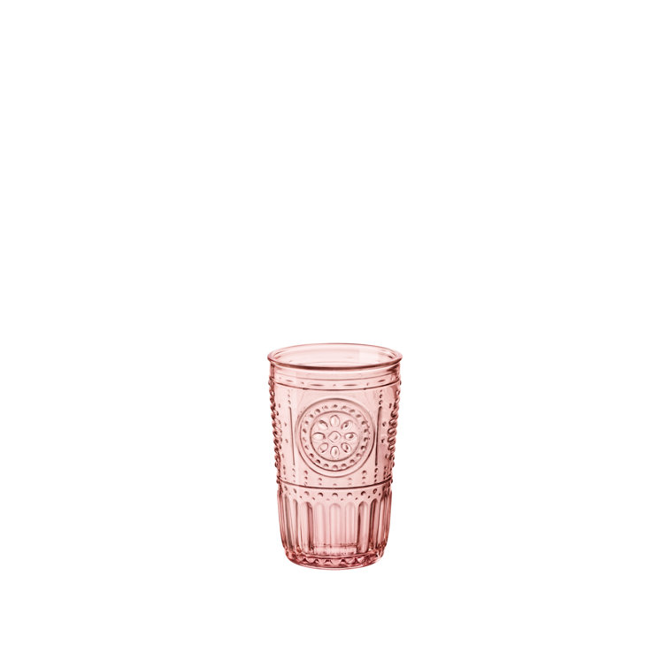 Cotton Candy Pink Floral Etched Glass Tumbler Set, 11.5 oz