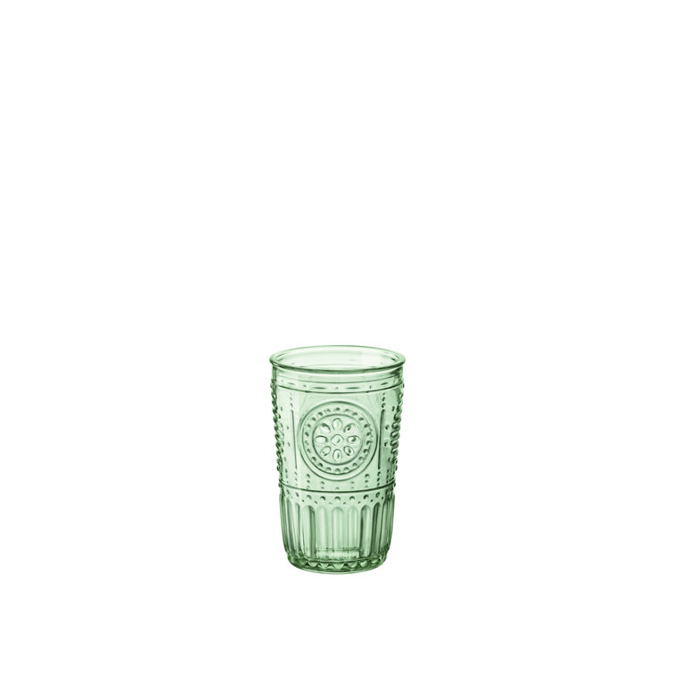 Pastel Green Floral Etched Glass Tumbler Set, 11.5 Oz