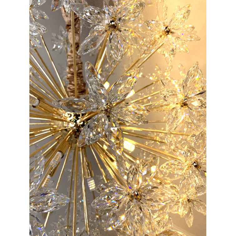 Luxe Crystal Blossom 18-Light Gold Round Chandelier