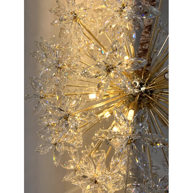 Luxe Crystal Blossom 18-Light Gold Round Chandelier