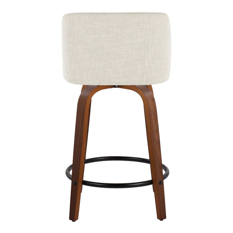 Off-White Swivel Upholstered Counter Stool with Walnut Legs, Set of 2