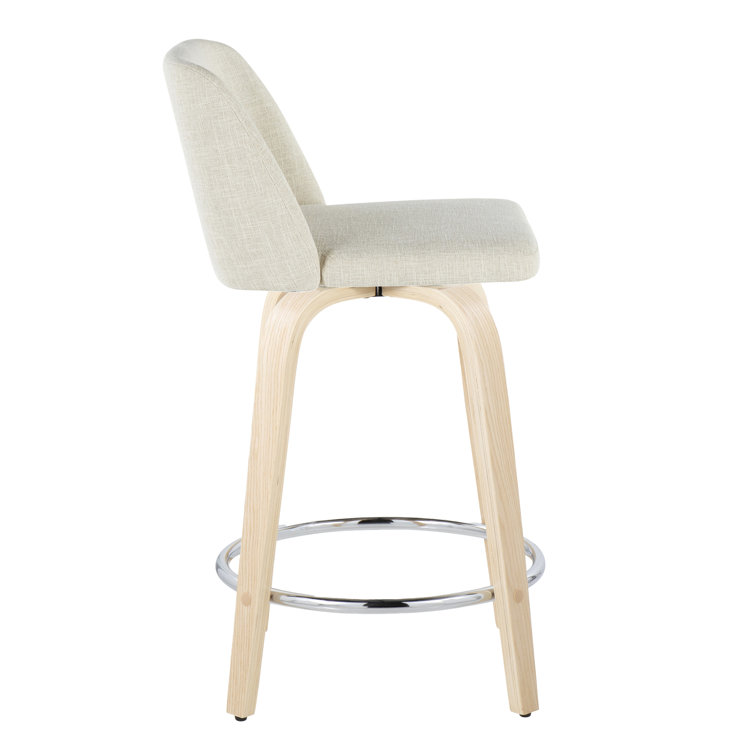 Cream Upholstered Swivel Counter Stool with Natural Wood Legs