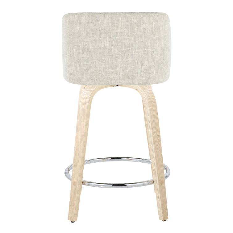 Cream Upholstered Swivel Counter Stool with Natural Wood Legs