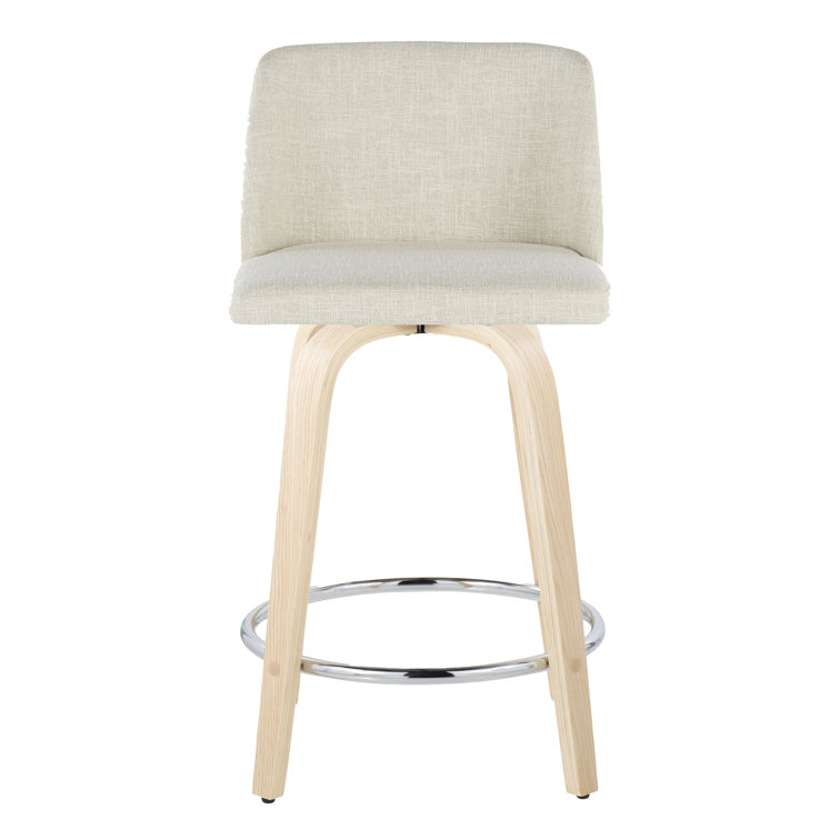 Cream Upholstered Swivel Counter Stool with Natural Wood Legs