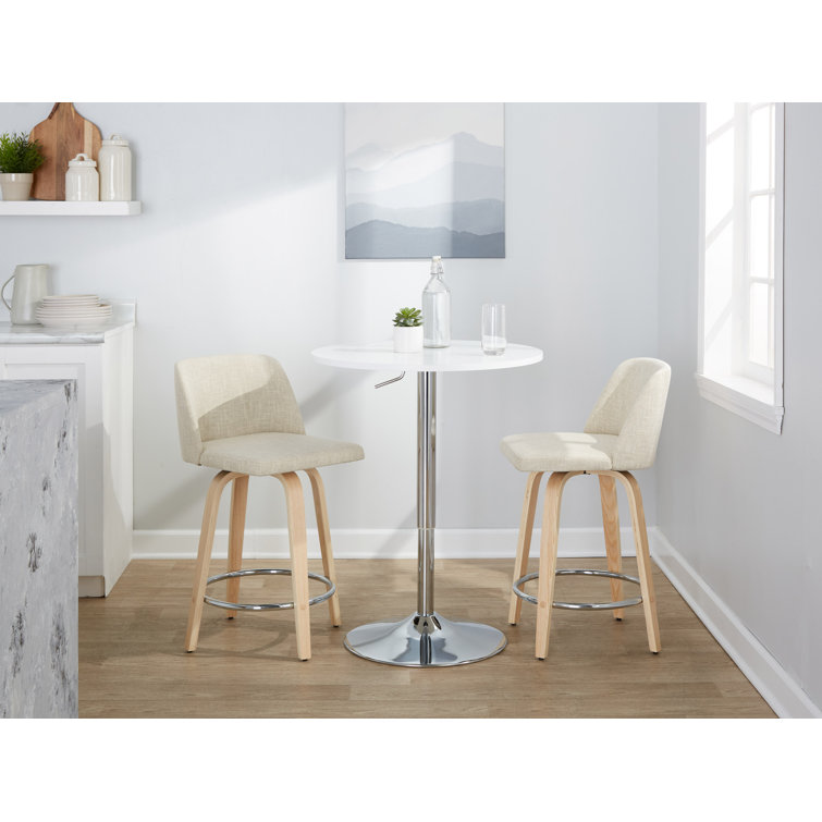Cream Upholstered Swivel Counter Stool with Natural Wood Legs