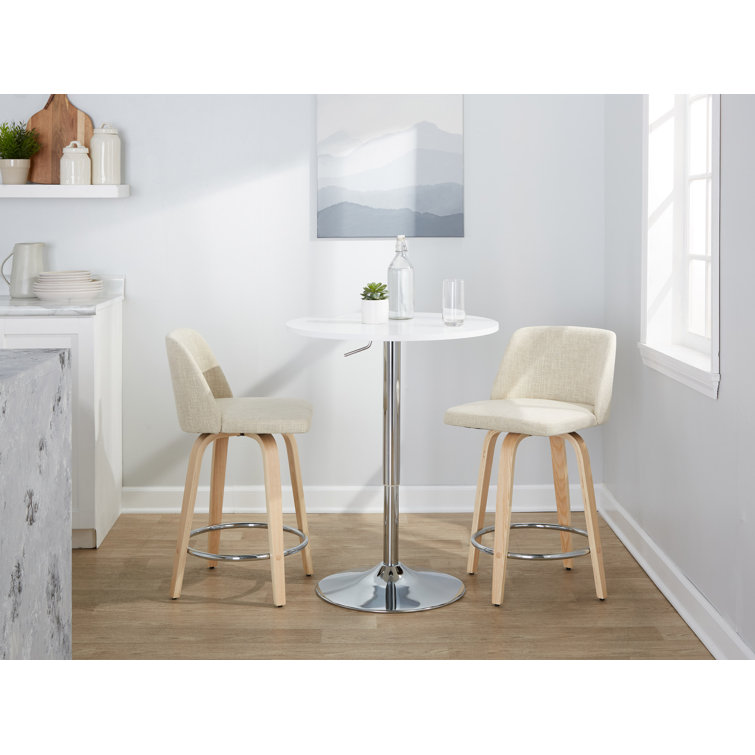 Cream Upholstered Swivel Counter Stool with Natural Wood Legs