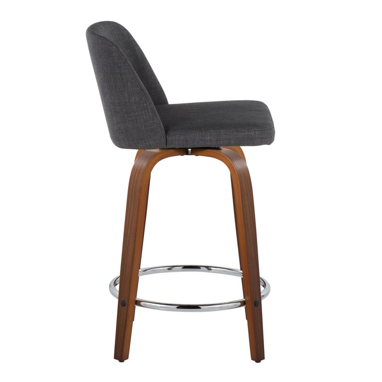 Cream Fabric Walnut Wood Swivel Counter Stools, Set of 2