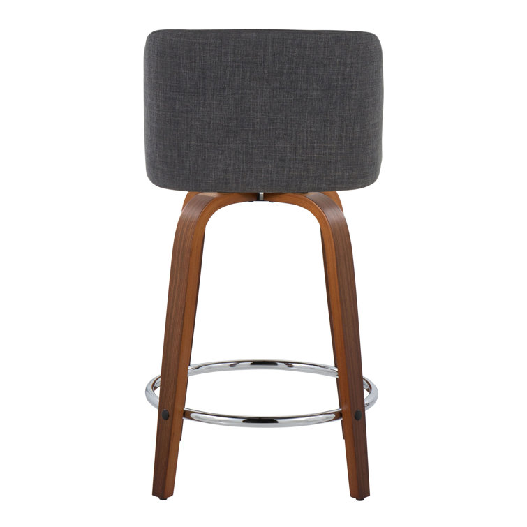 Cream Fabric Walnut Wood Swivel Counter Stools, Set of 2