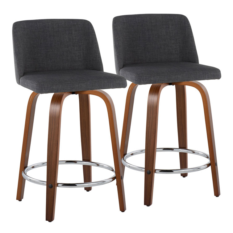 Cream Fabric Walnut Wood Swivel Counter Stools, Set of 2