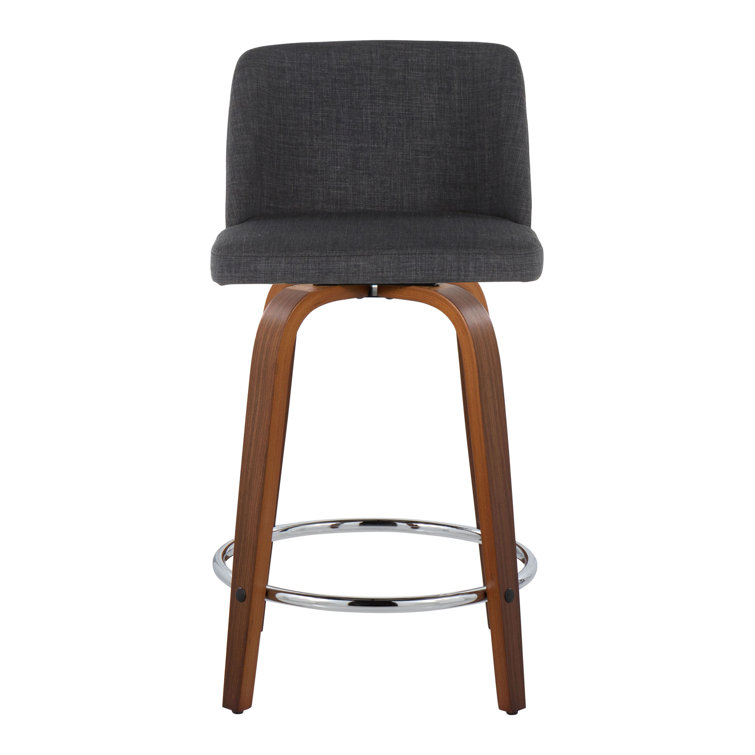 Cream Fabric Walnut Wood Swivel Counter Stools, Set of 2