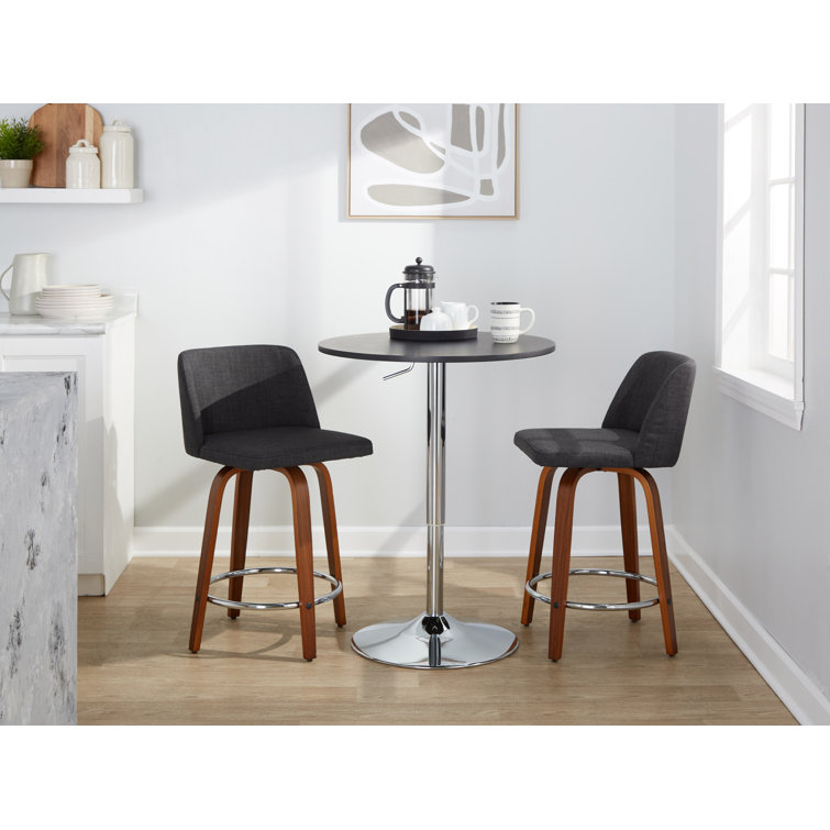 Cream Fabric Walnut Wood Swivel Counter Stools, Set of 2
