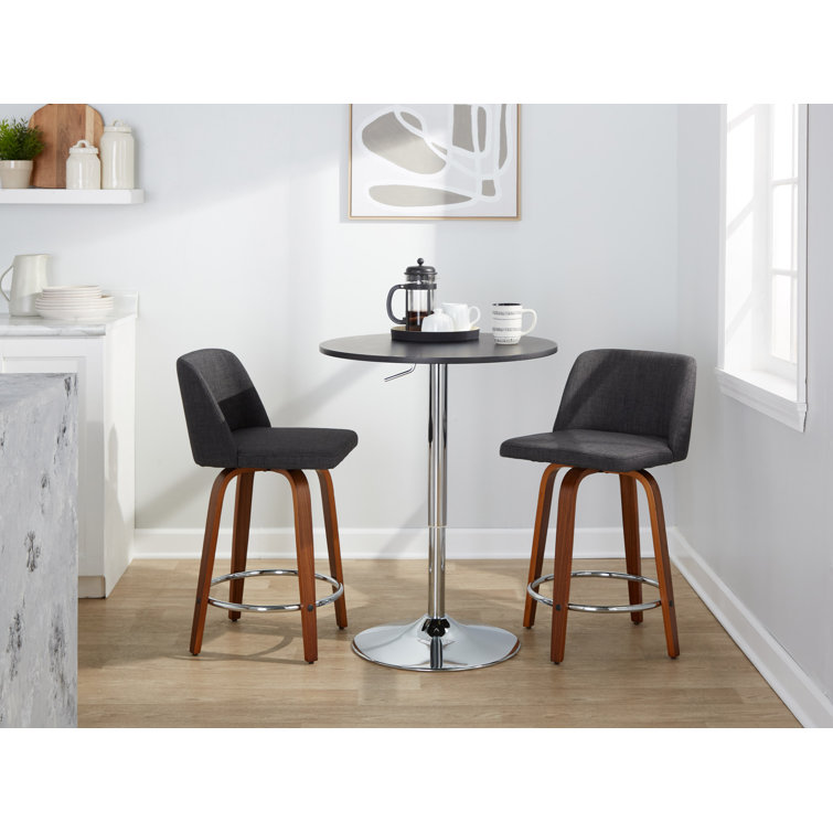 Cream Fabric Walnut Wood Swivel Counter Stools, Set of 2
