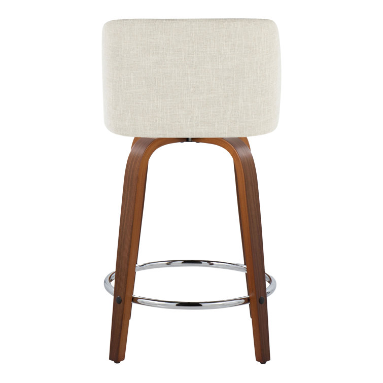 Cream Fabric Walnut Wood Swivel Counter Stools, Set of 2