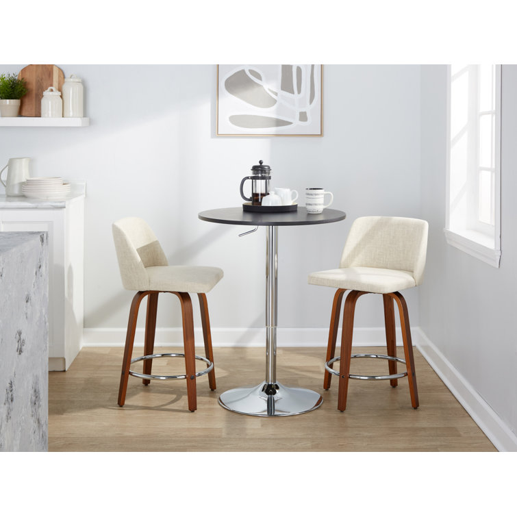 Cream Fabric Walnut Wood Swivel Counter Stools, Set of 2