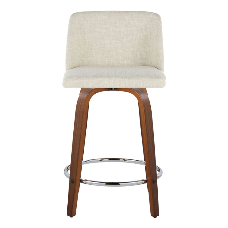 Cream Fabric Walnut Wood Swivel Counter Stools, Set of 2