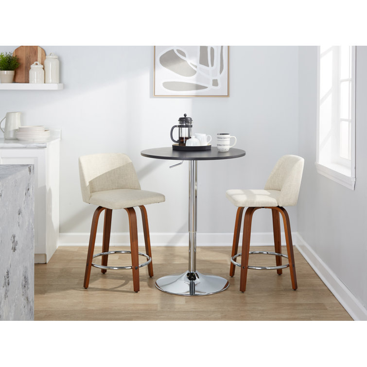 Cream Fabric Walnut Wood Swivel Counter Stools, Set of 2