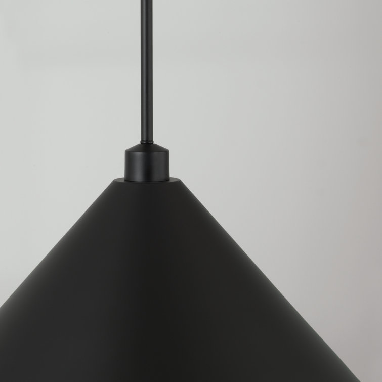 Matte Black Metal Cone Pendant Light with White Interior