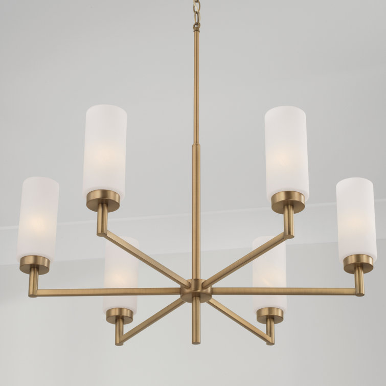 Alyssa Aged Brass 6-Light Chandelier with Faux Alabaster Glass