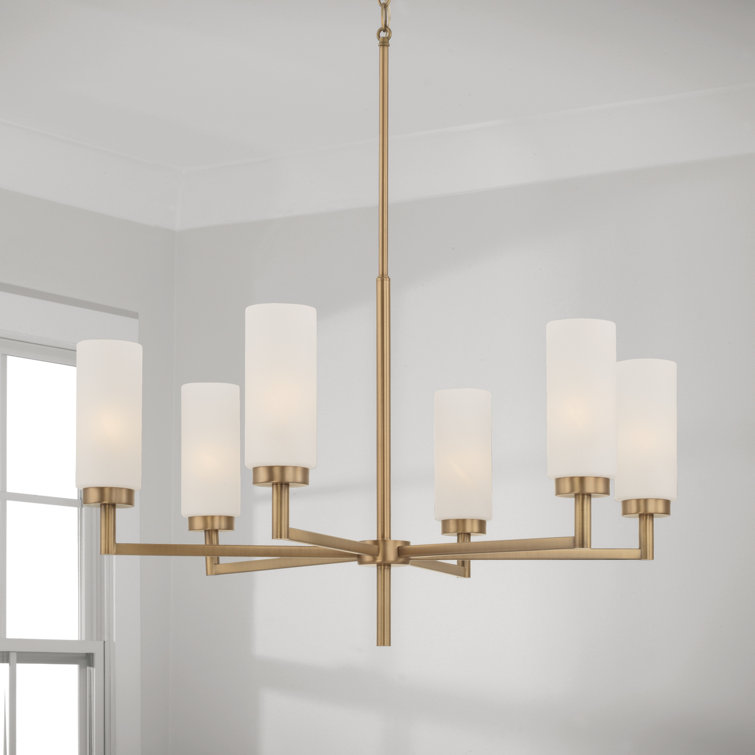 Alyssa Aged Brass 6-Light Chandelier with Faux Alabaster Glass