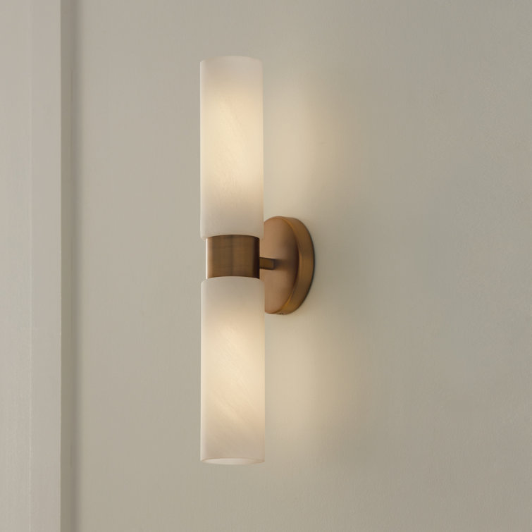 Alyssa Aged Brass 2-Light Wall Sconce with Faux Alabaster Glass