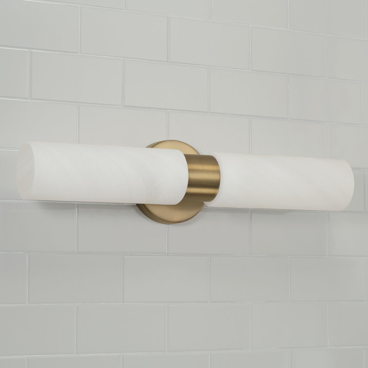 Alyssa Aged Brass 2-Light Wall Sconce with Faux Alabaster Glass