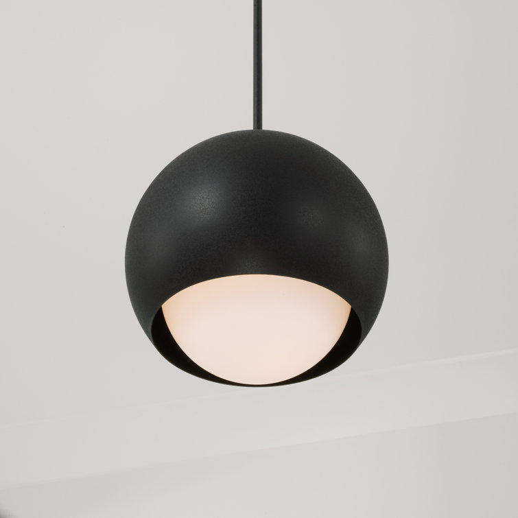Modern Black Iron Globe Pendant Light with Soft White Glass