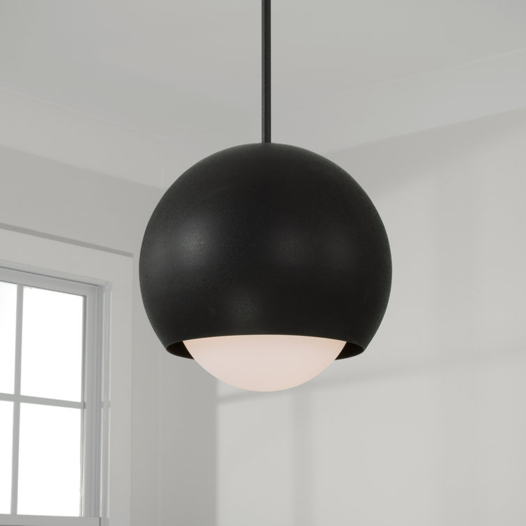 Modern Black Iron Globe Pendant Light with Soft White Glass