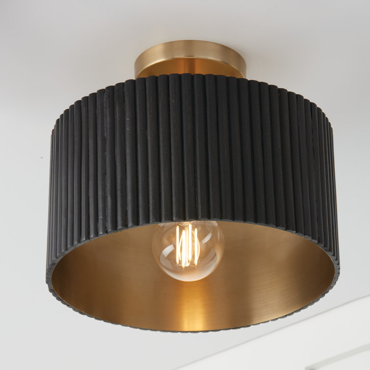 Donovan Black Stain and Matte Brass Drum Pendant Light