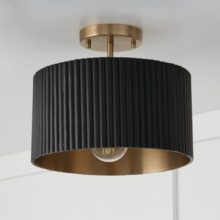 Donovan Black Stain and Matte Brass Drum Pendant Light