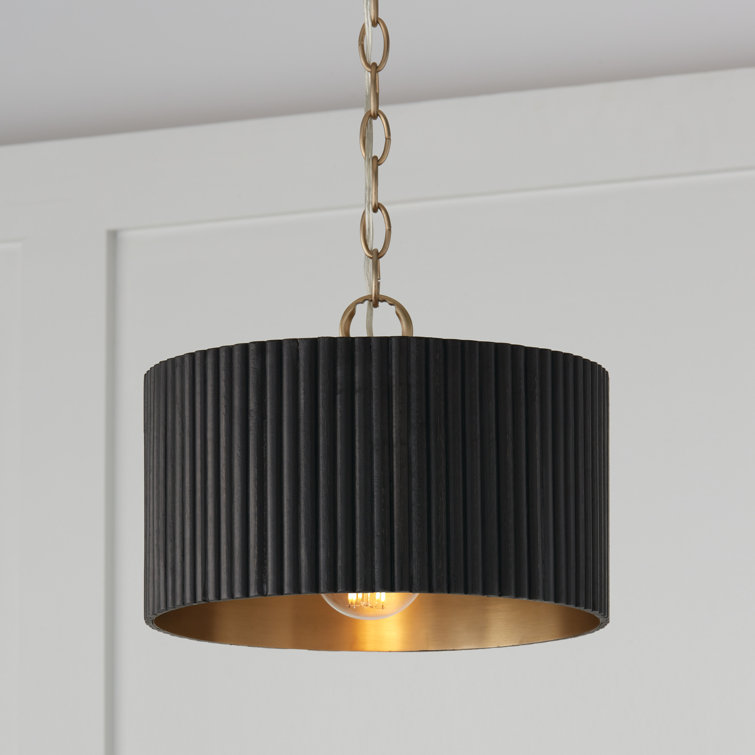 Donovan Black Stain and Matte Brass Drum Pendant Light