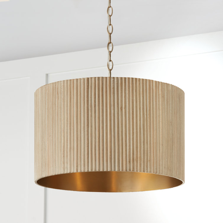 Donovan White Wash and Matte Brass Drum Pendant Light
