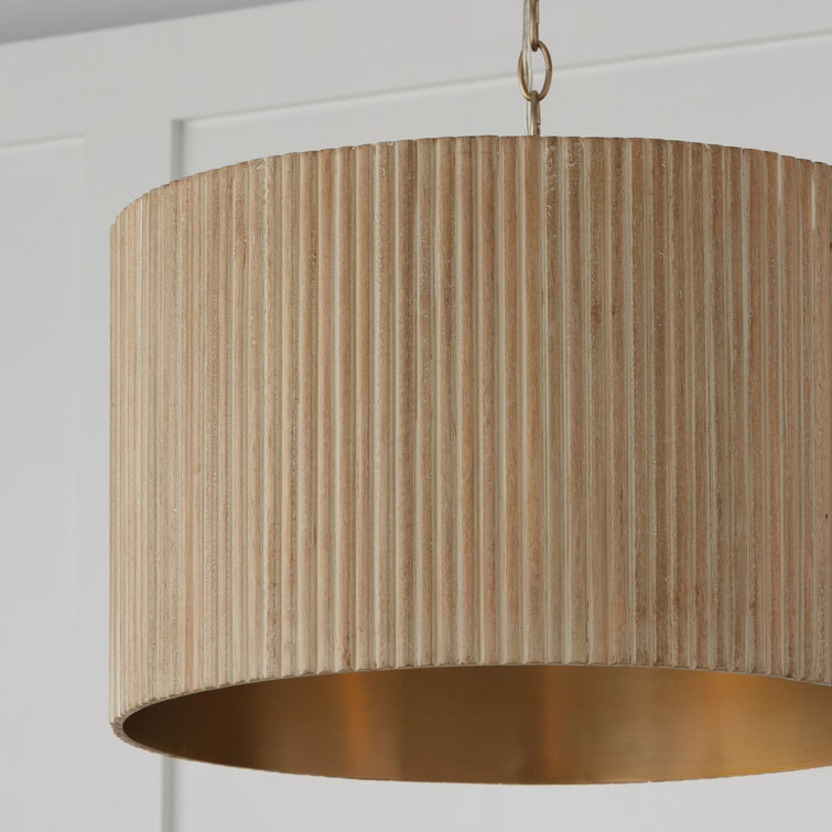 Donovan White Wash and Matte Brass Drum Pendant Light
