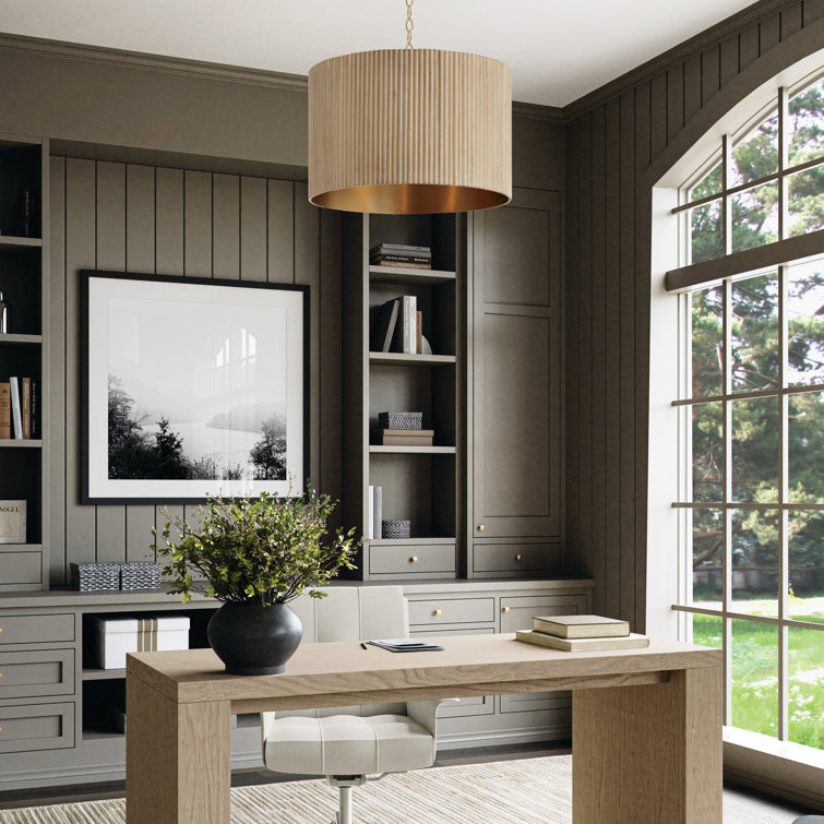 Donovan White Wash and Matte Brass Drum Pendant Light