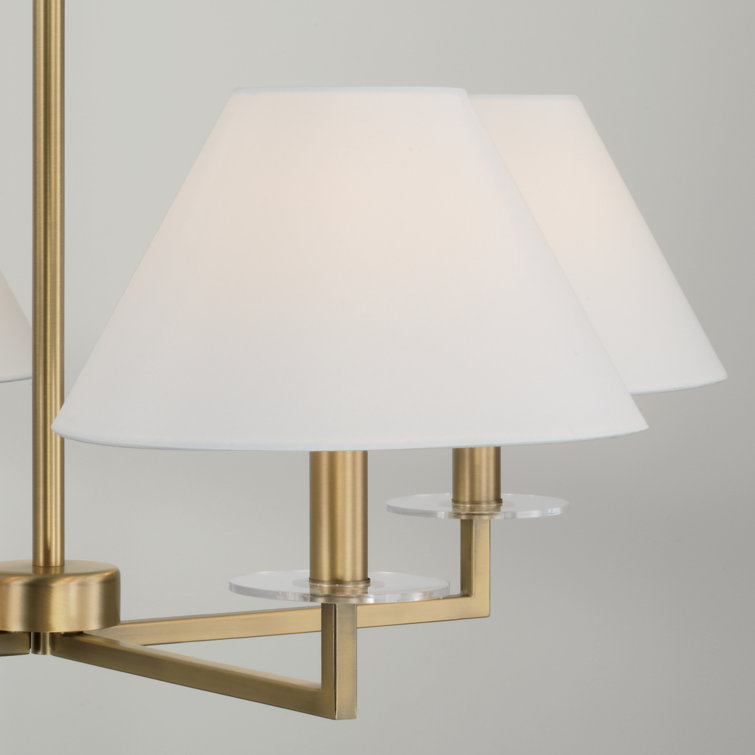 Aged Brass 4-Light Chandelier with White Fabric Shades