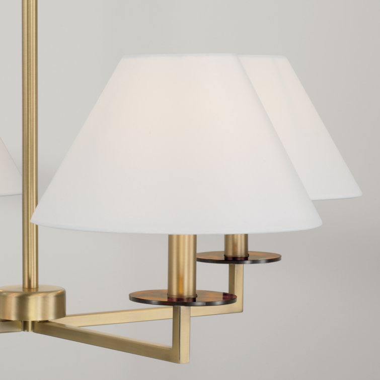 Aged Brass 4-Light Chandelier with White Fabric Shades