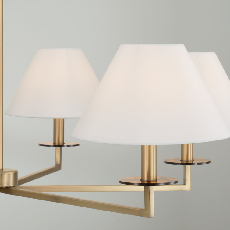 Aged Brass 6-Light Chandelier with White Fabric Shades