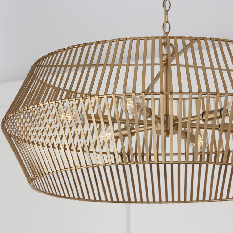 Matte Brass 6-Light Drum Cage Chandelier