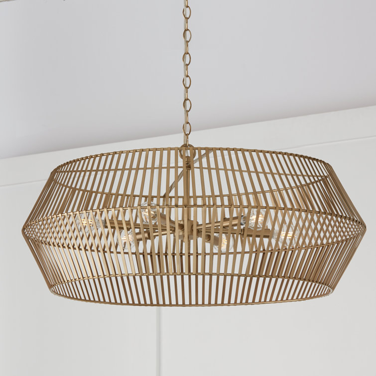 Matte Brass 6-Light Drum Cage Chandelier