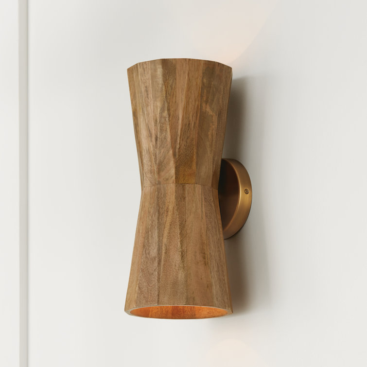 Nadeau Light Wood and Patinaed Brass Hourglass Sconce