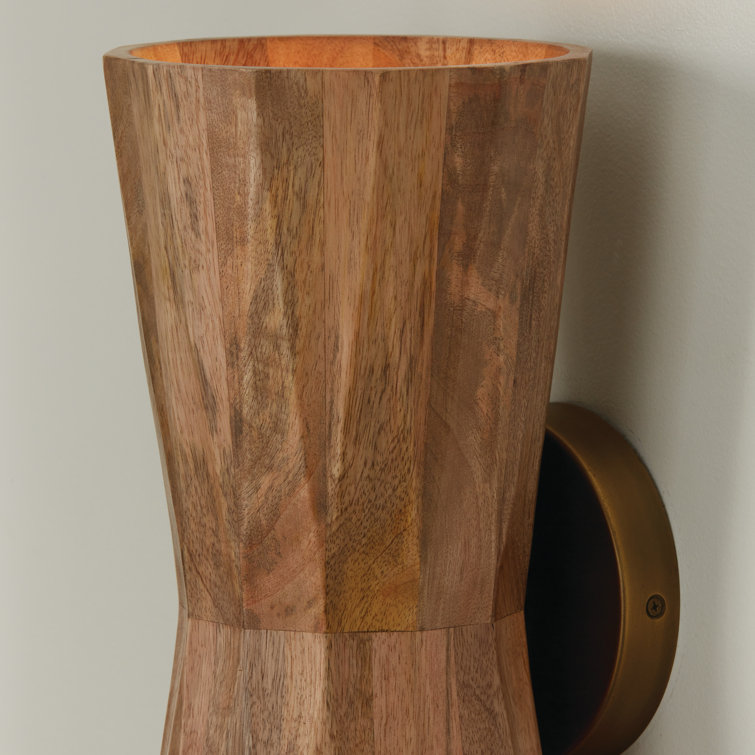 Nadeau Light Wood and Patinaed Brass Hourglass Sconce