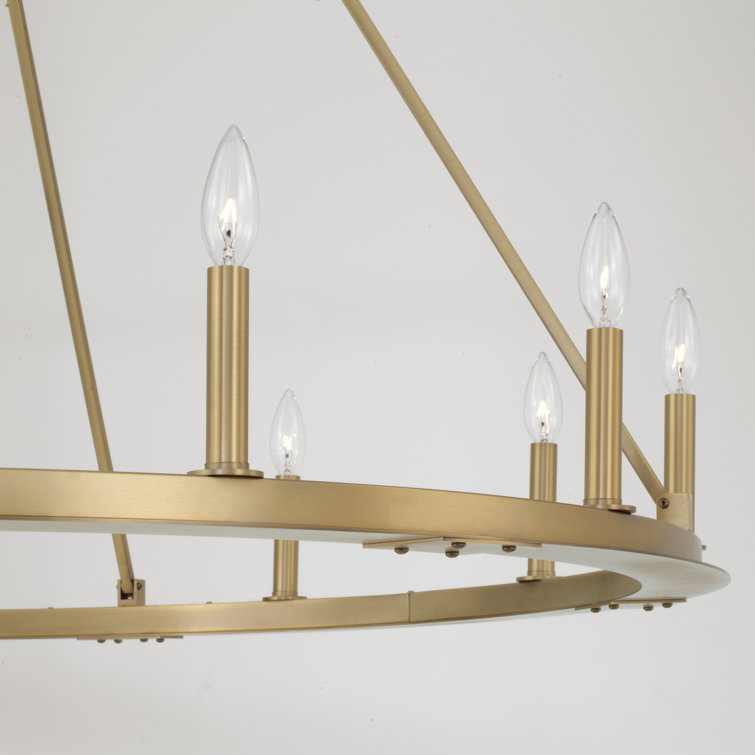 Aged Brass 12-Light Wagon Wheel Candle Chandelier