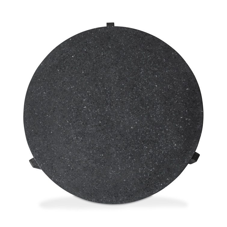 Black Round Stone Top Coffee Table with Acacia Legs