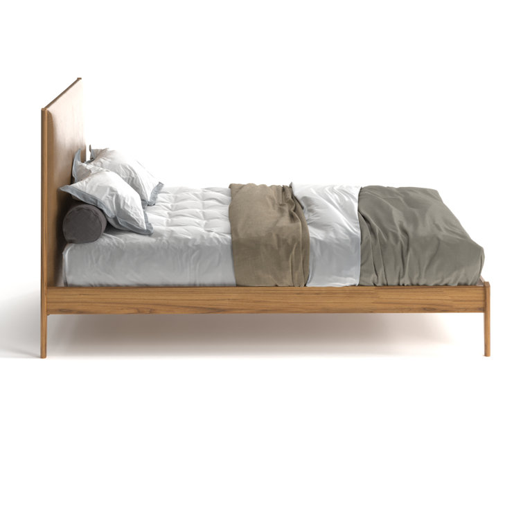 Natural Full Wood Frame Faux Leather Upholstered Bed