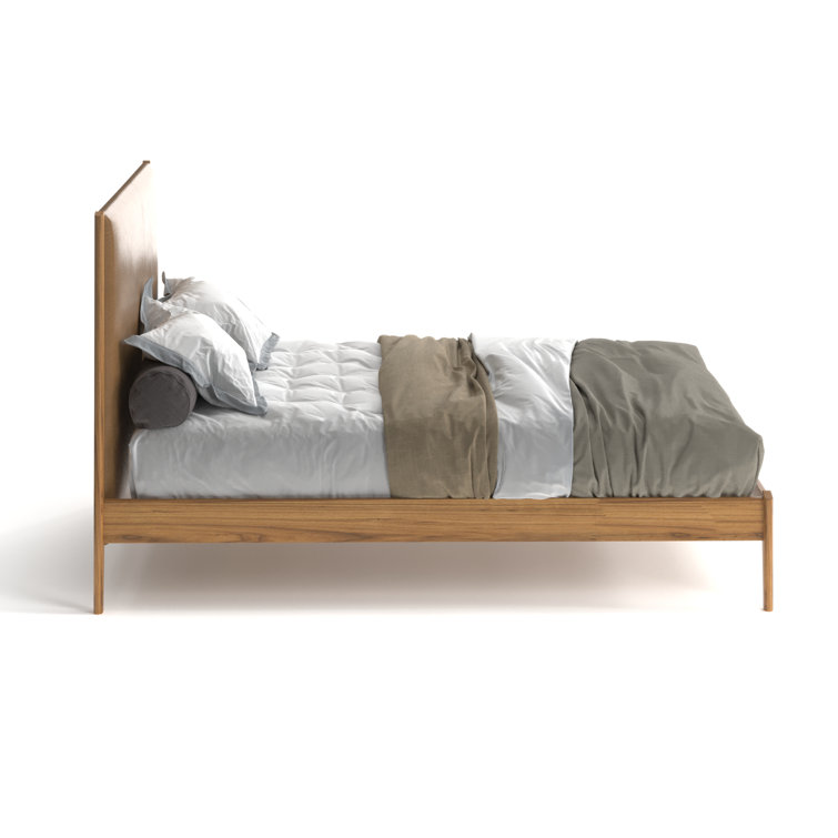 Natural Full Wood Frame Faux Leather Upholstered Bed