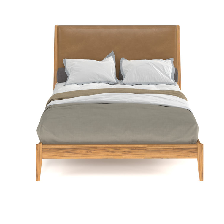 Natural Full Wood Frame Faux Leather Upholstered Bed