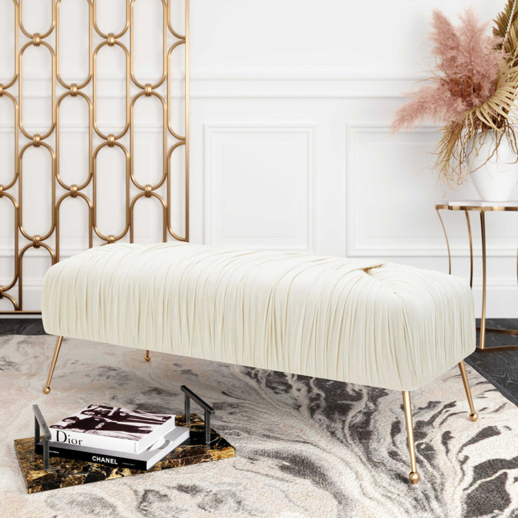 Jessica Cream Velvet Bench with Gold Stainless Steel Legs