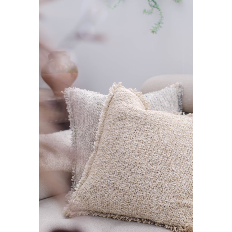 Natural Handloomed Bouclé Frayed Throw Pillow 20" x 20"