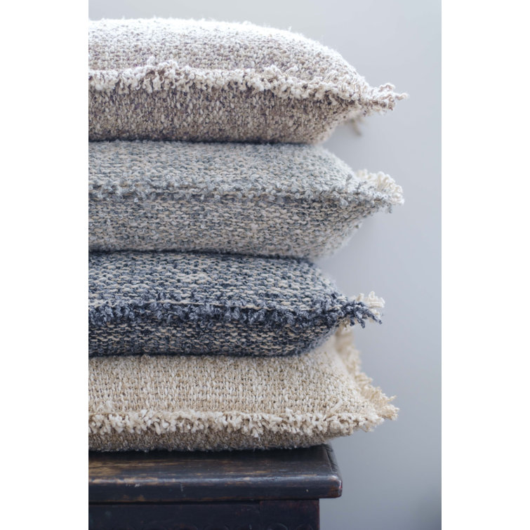 Steel Gray Handloomed Bouclé Fringe Throw Pillow