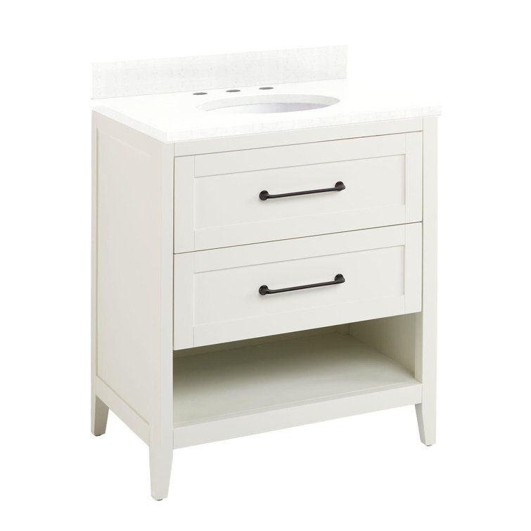 Burfield 30" White Bamboo Single Bathroom Vanity with Quartz Top