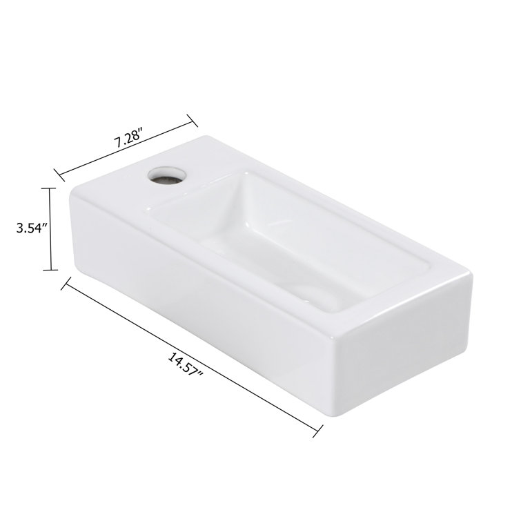 15" White Ceramic Wall-Mounted Floating Bathroom Sink